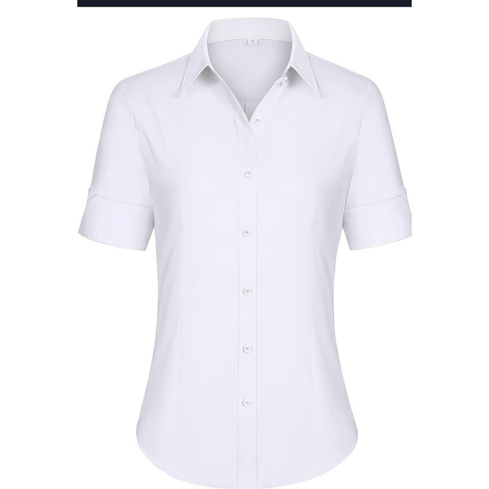 Siliteelon Shirt Dress Womens Large White New Short Sleeve Button Up Work